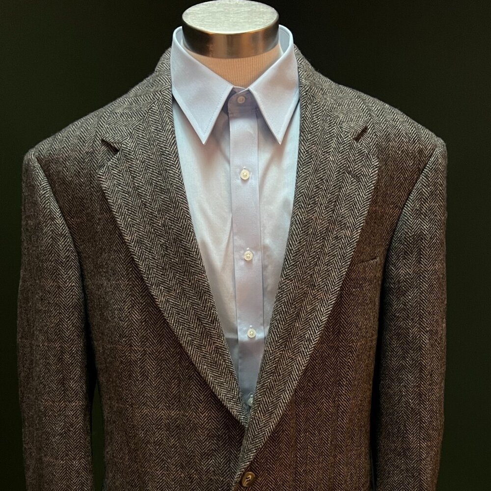 Men's Vintage Evan-Picone Herringbone Tweed Wool Brown Blazer Size 44L